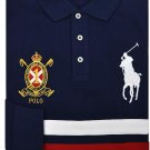 Polo Ralph Lauren Mens Custom Slim Fit Long Sleeve Striped Crest NAVY Big Pony