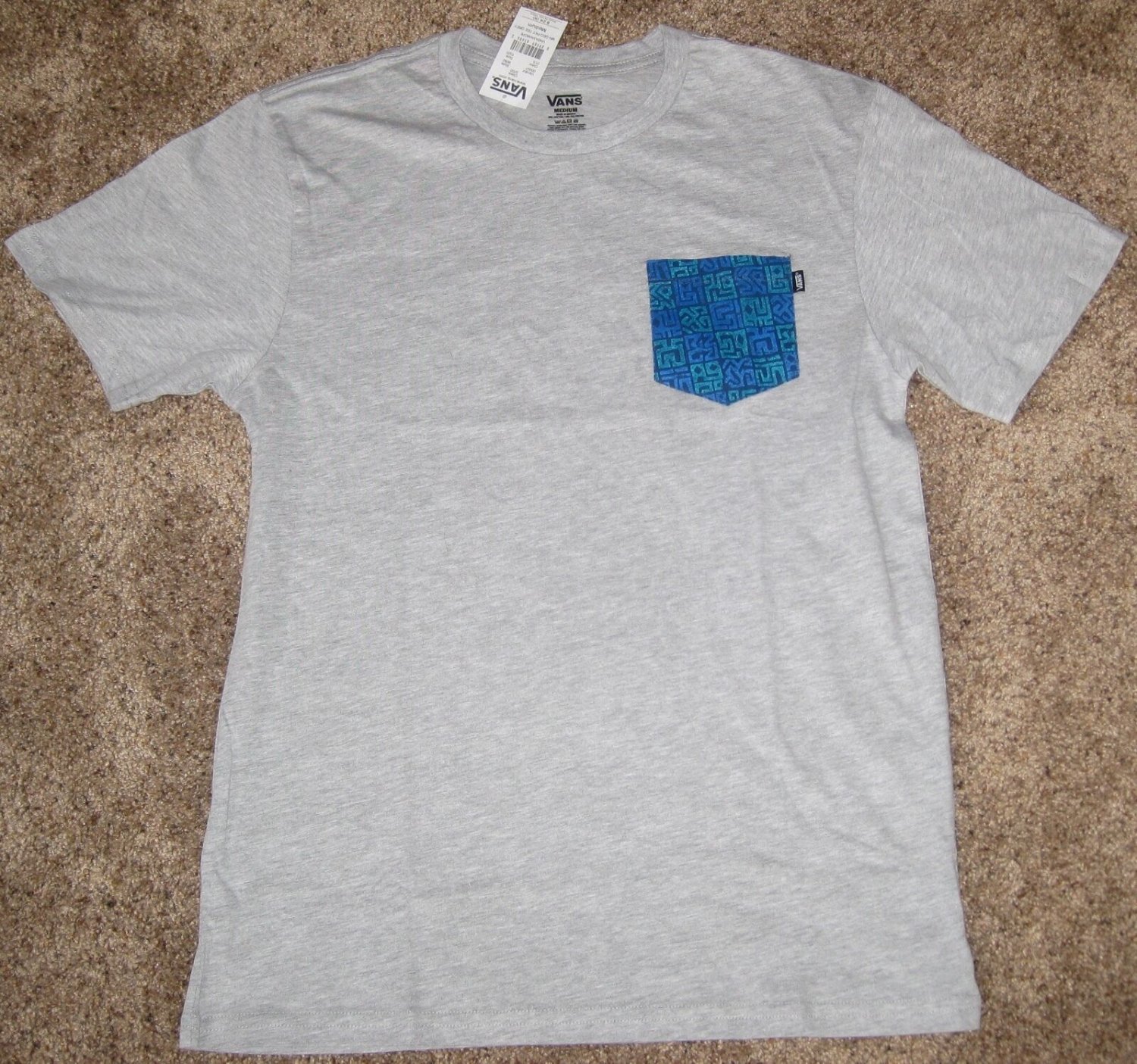 New Vans Off the Wall Mens Geometric Pocket Short Tee Top Grey NWT Medium M XL