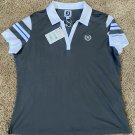 FJ Footjoy Ladies Women's L Golf Shirt Polo Baby Pique Sleeve Stripe CHARCOAL