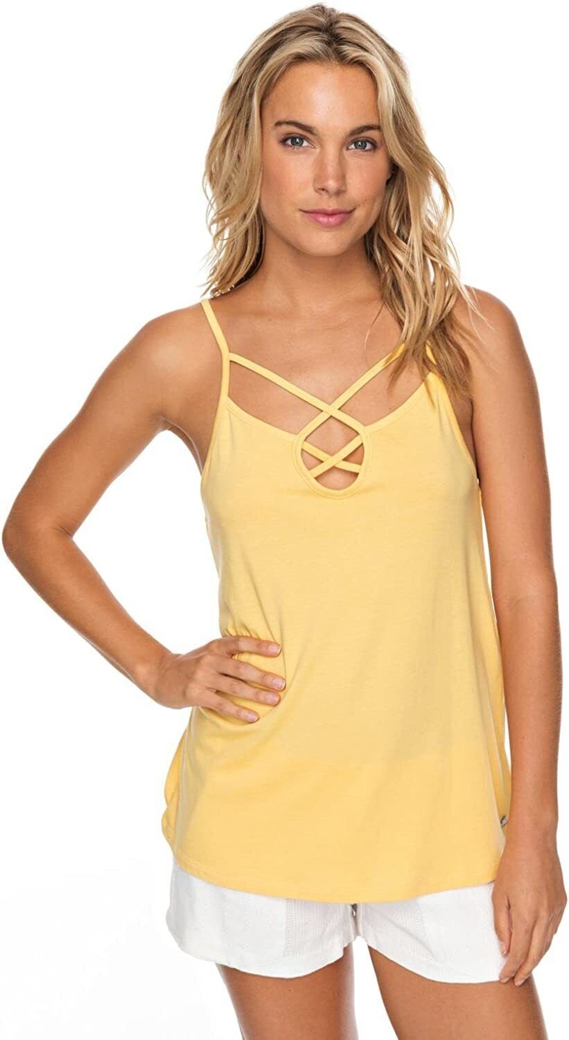 NEW Roxy Women's Romantic Way Tank TOP Shirt XS X-Small Buff Yellow NWT