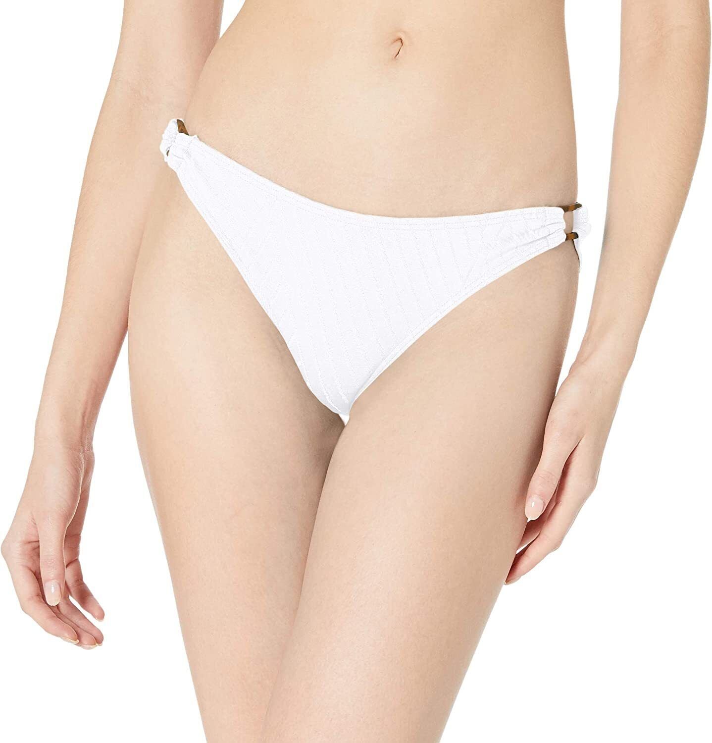 Roxy Women's Standard Tidal Times Textured Mini BIKINI Bottom WHITE BUCKLE SIDE