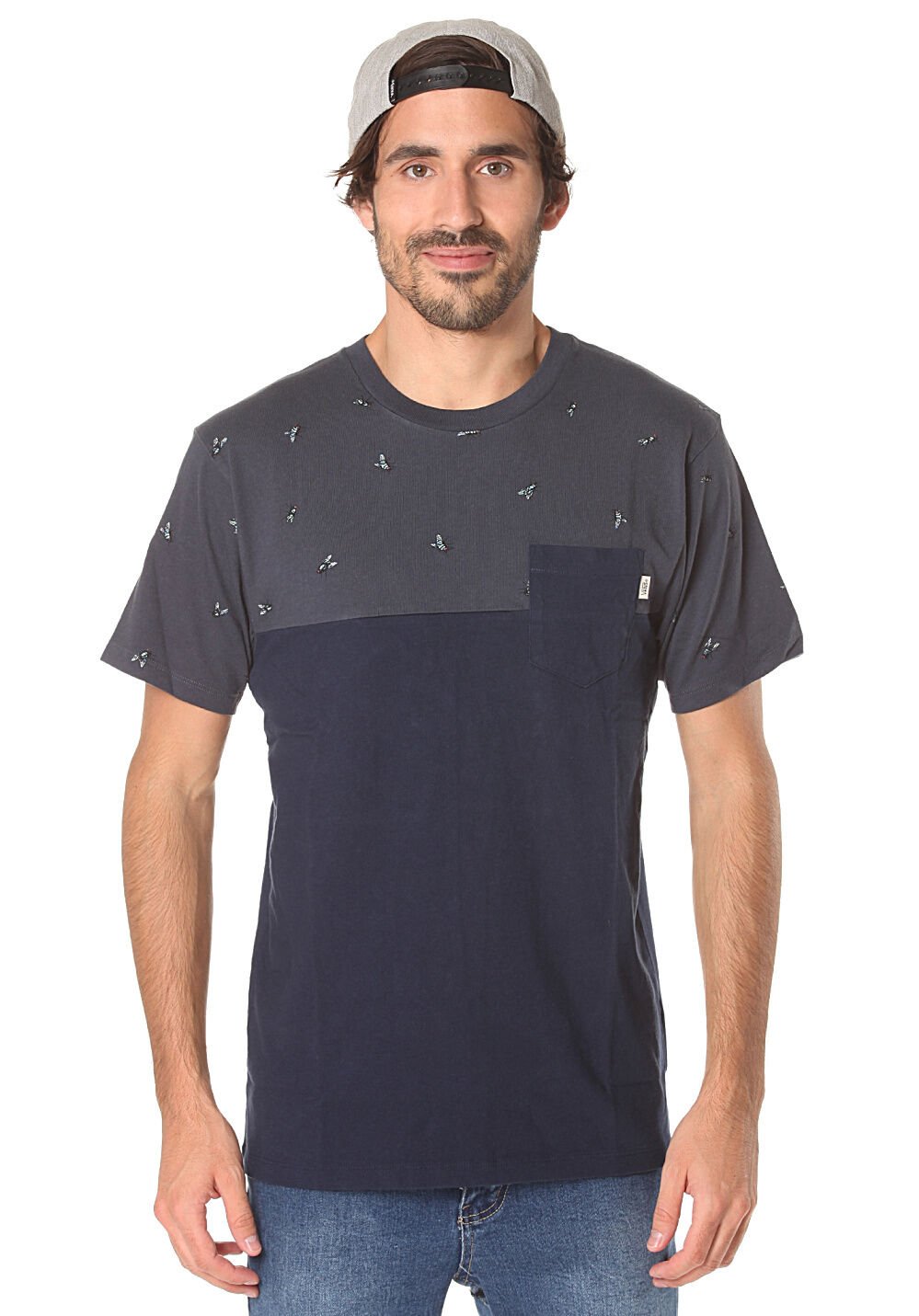 VANS STAY FLY MADRID FLYS TEE T SHIRT TOP MENS M OFF THE WALL BLUE POCKET SKATE