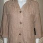 WOMENS BCBG MAX AZRIA SWEATER TAN CAMEL $180 BUTTON UP hooded 3/4 SLEEVE L LARGE
