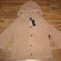 WOMENS BCBG MAX AZRIA SWEATER TAN CAMEL $180 BUTTON UP hooded 3/4 SLEEVE L LARGE