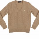 Polo Ralph Lauren Womens Merino Wool Sweater BROWN CABLE KNIT NEW XS S X NEW TAN