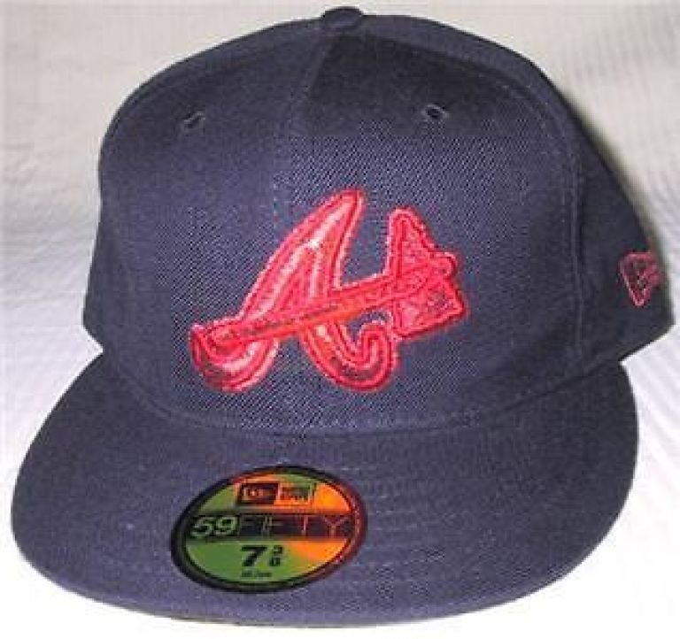 NEW ERA ATLANTA BRAVES FITTED HAT CAP TOMAHAWK 59/50 ATL NAVY BLUE 7 3/8