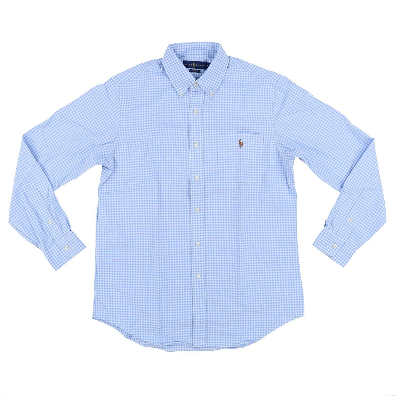 Polo Ralph Lauren Men LONG SLEEVE Oxford Sport Shirt, BLUE CHECKERED S