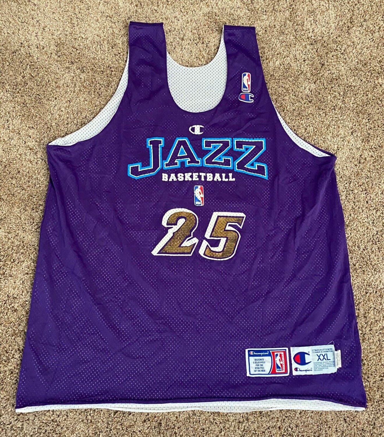 UTAH JAZZ CHAMPION GAME USED WORN TROY HUDSON MOUNTAIN STYLE WARM UP JERSEY XXL