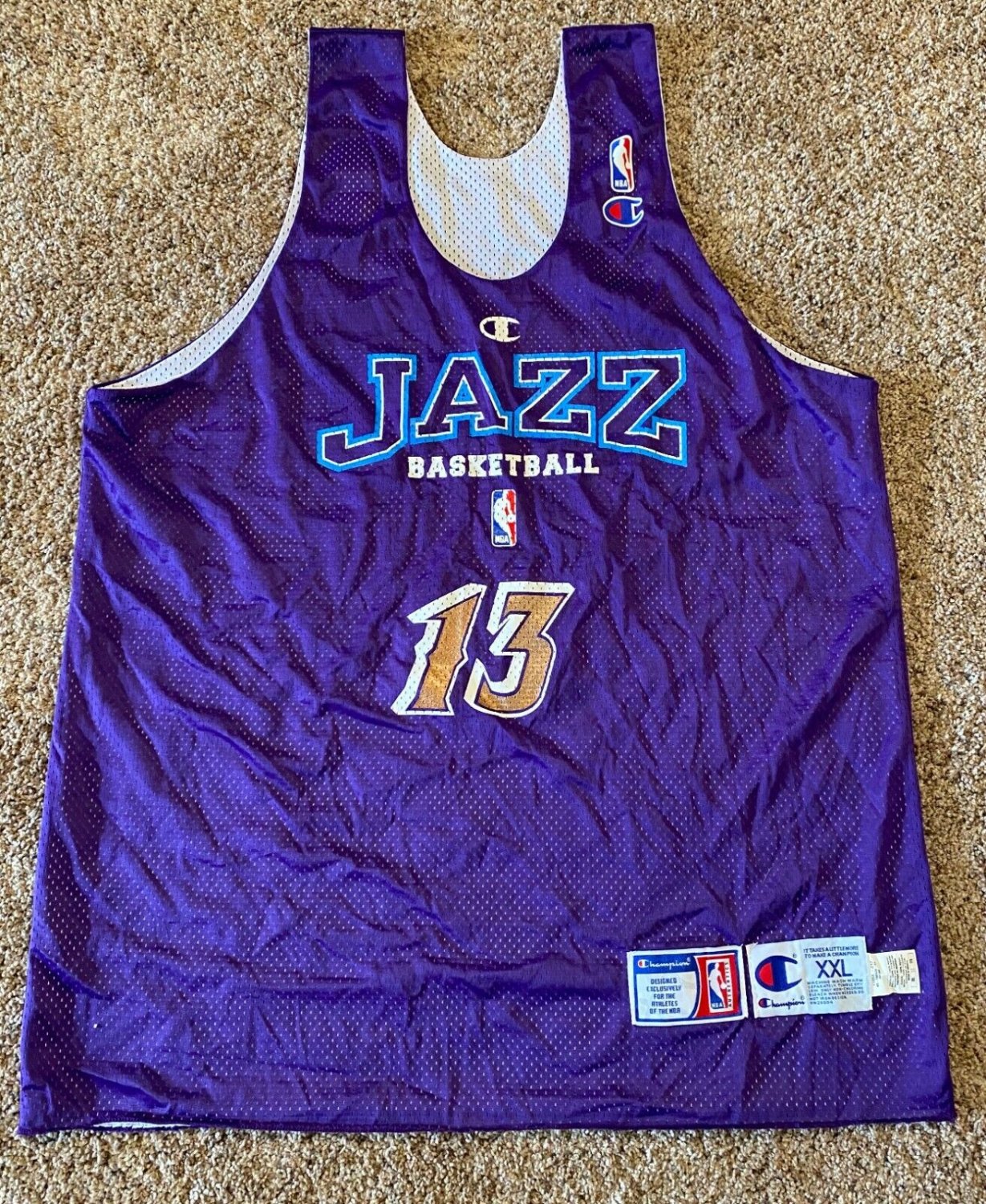 UTAH JAZZ CHAMPION GAME USED WORN MARK JACKSON MOUNTAIN STYLE WARM UP JERSEY XXL