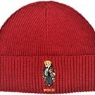 Polo Ralph Lauren Men's Ribbed-Knit Tuxedo Peacoat Polo Bear Beanie Hat RED NEW