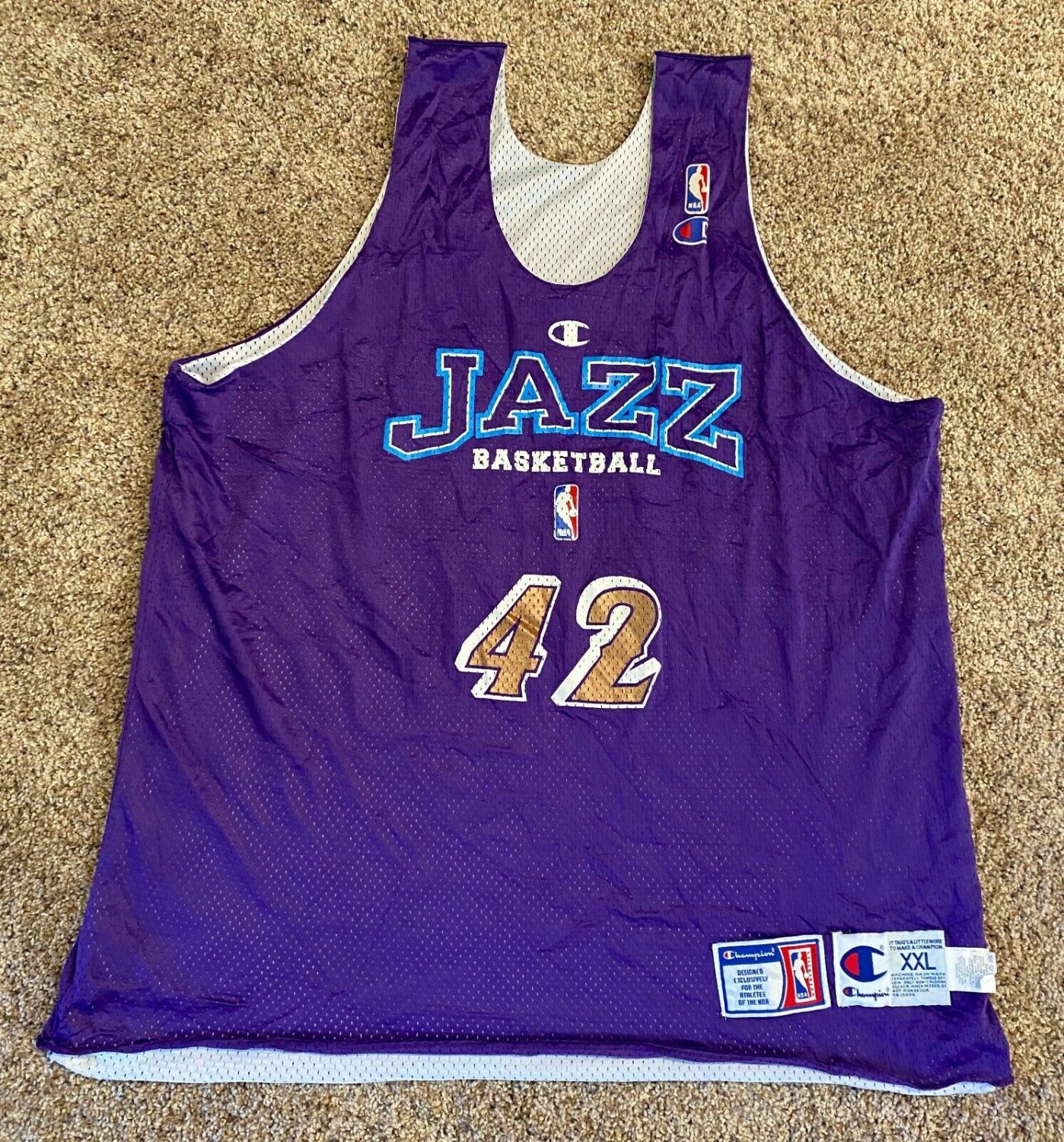 UTAH JAZZ CHAMPION GAME USED WORN DONYELL MARSHALL MOUNTAIN STYLE WARM UP JERSEY