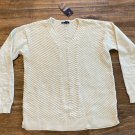 CHAPS WHITE CREAM GOLD GLITTER V NECK SWEATER WOMENS LARGE NEW $50 CHEVRON