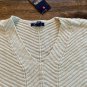 CHAPS WHITE CREAM GOLD GLITTER V NECK SWEATER WOMENS LARGE NEW $50 CHEVRON