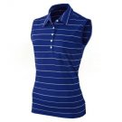 NIKE GOLF WOMENS TECH STRIPE SLEEVELESS POLO SHIRT DRI FIT M BLUE WHITE 389635