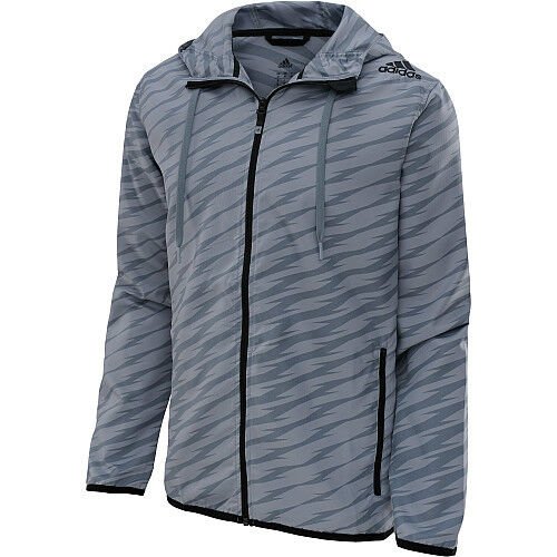 ADIDAS ULTIMATE SHOCKWAVE FULL ZIP FZ HOODED WIND JACKET RUNNING M GREY BLACK