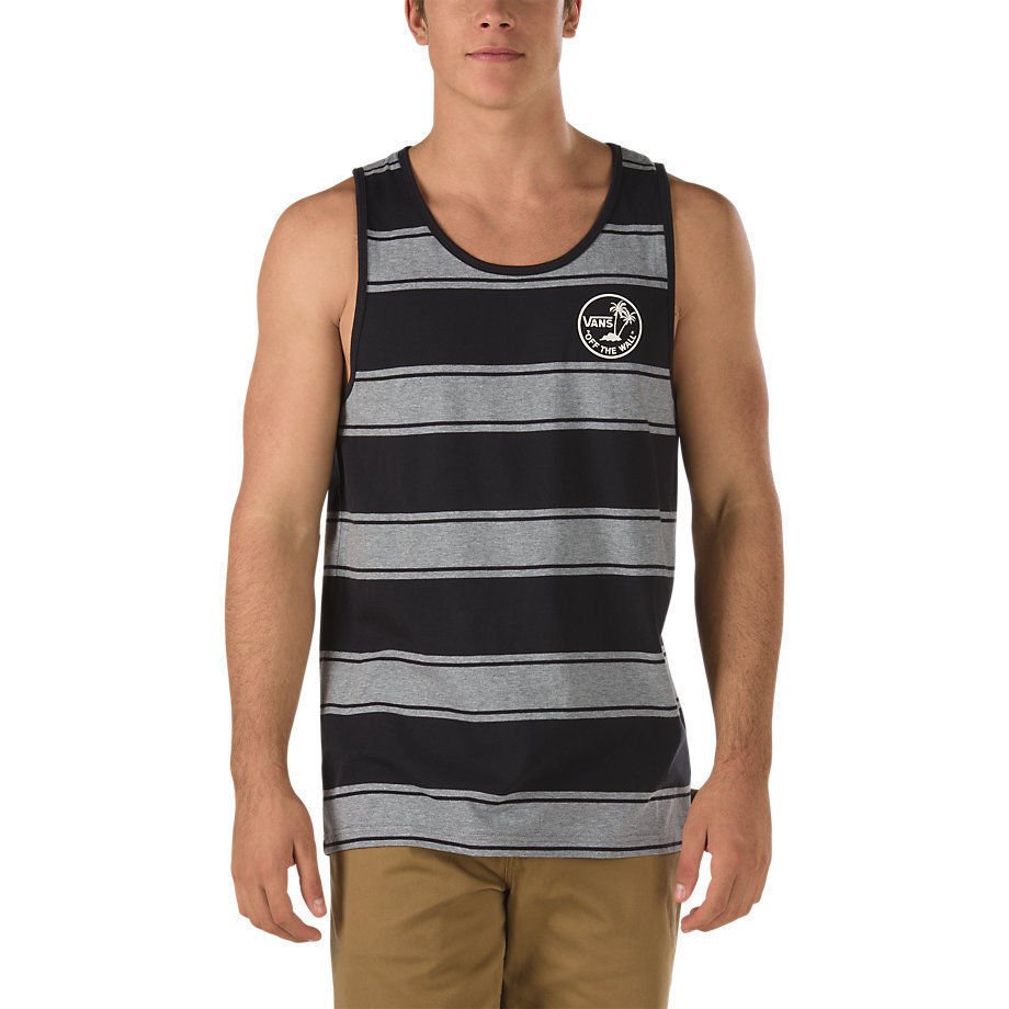 NEW VANS OFF THE WALL BIDWELL TANK TOP MEN'S BLACK GREY GRAY STRIPED NWT S small