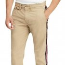 Ralph Lauren Men's Luxury TAN Stretch Straight FIT Casual Pants Tuxedo Stripes