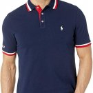 Polo Ralph Lauren Mens Ribbed Trim Striped Polo Shirt NAVY CLASSIC FIT RED BLUE