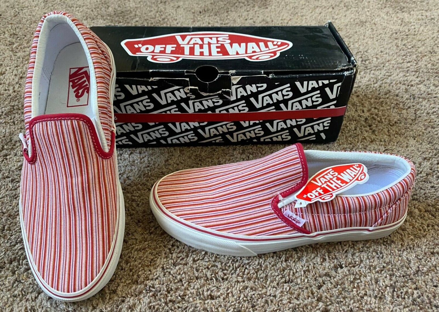 Vans Classic Slip-ON  STRIPED (CAPRI) COL#2401 BUFF White Mens 8.5 SKATE SHOES