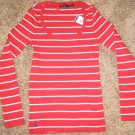 Polo Ralph Lauren Womens Shirt Perfect Tee Long Sleeve scoop neck Pony RED WHITE