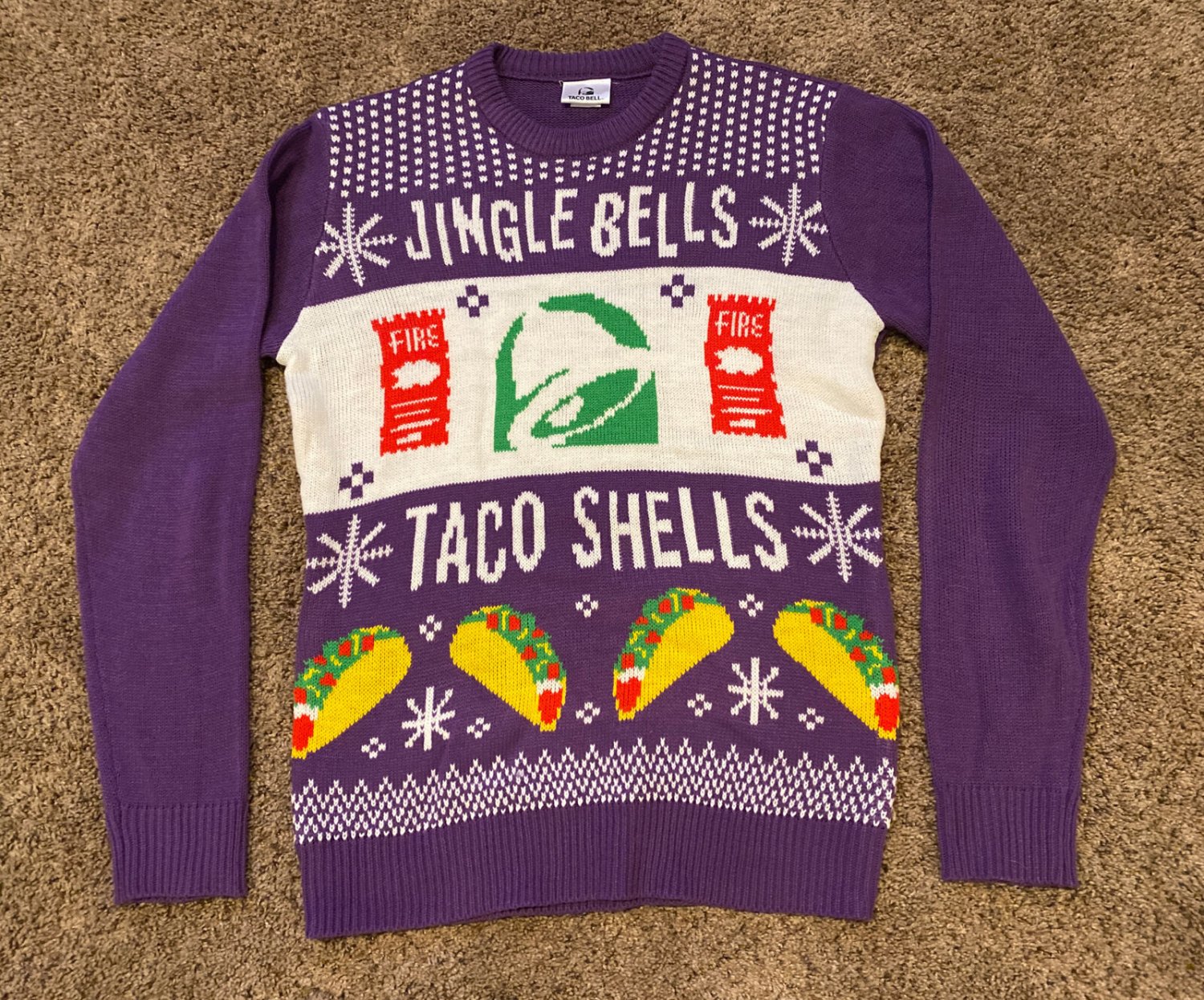 Men’s Taco Bell Jingle Bells Taco Shells Ugly Holiday Christmas Sweater SZ S M L