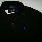 NWT Polo Ralph Lauren SOLID BLACK Estate Rib Half-Zip Shirt Sweater M BLUE PONY