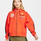 Nike Womens XS Jordan Moto Jacket HOODIE (TEAM ORANGE/BLACK/GHOST GREEN) CU4155