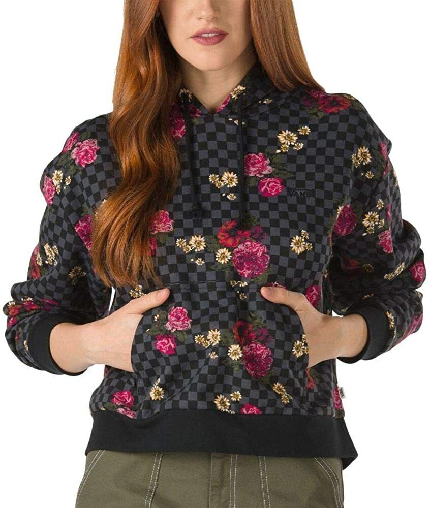 Vans Women's Botanical Check Pullover Crop Hoodie hooded sweatshirt checkerboard