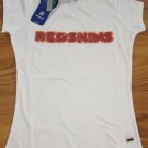 WASHINGTON REDSKINS WOMENS CAP SLEEVE FITTED T SHIRT LARGE L LRG NFL WHITE TOP