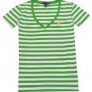 Polo Ralph Lauren Women's V-neck Cotton Striped Tee Green White Pony Yellow