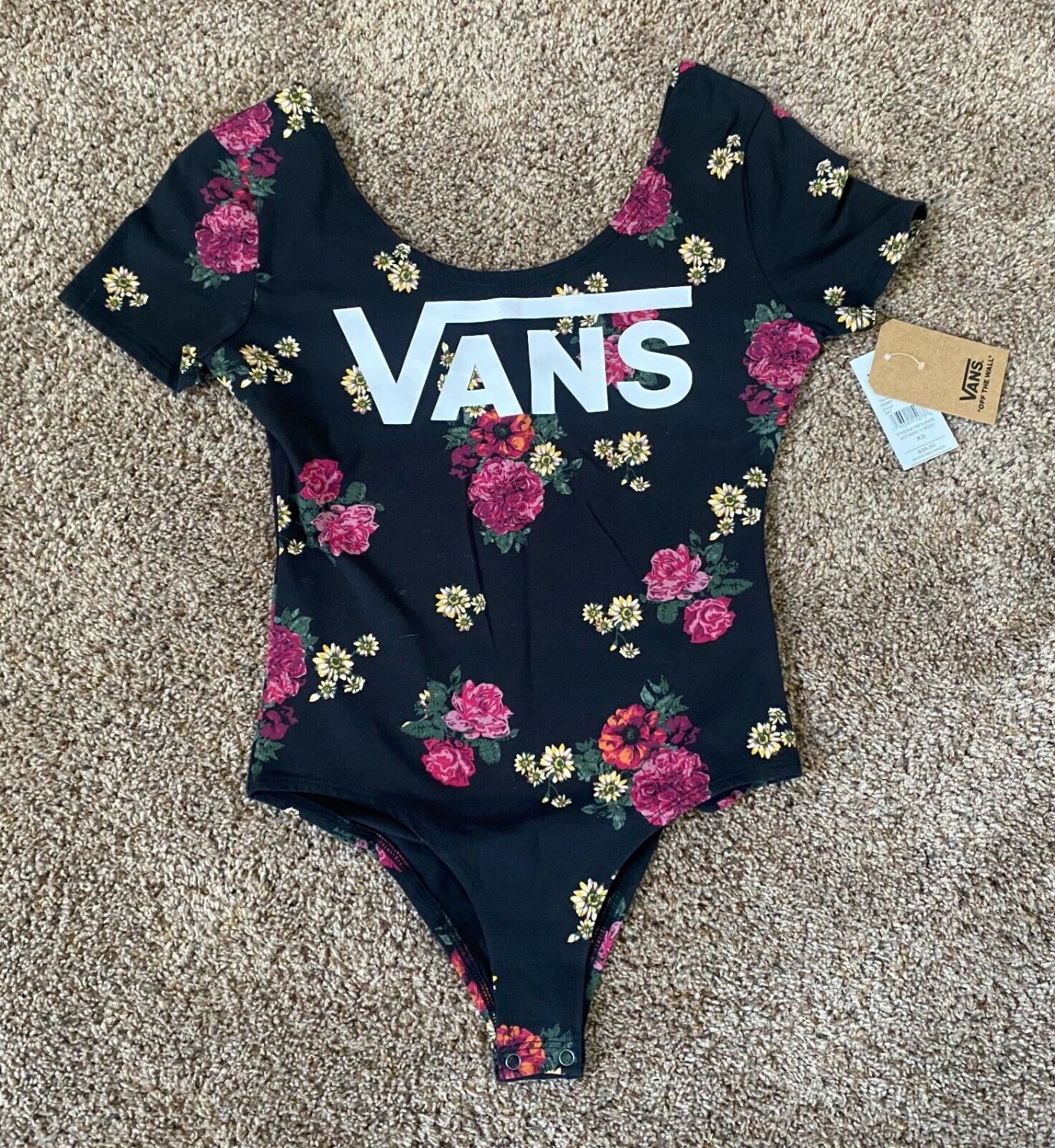 Vans New BOTANIC FLORAL LEOTARD Bodysuit SHORT SLEEVE Women's Size XS SCOOP NECK