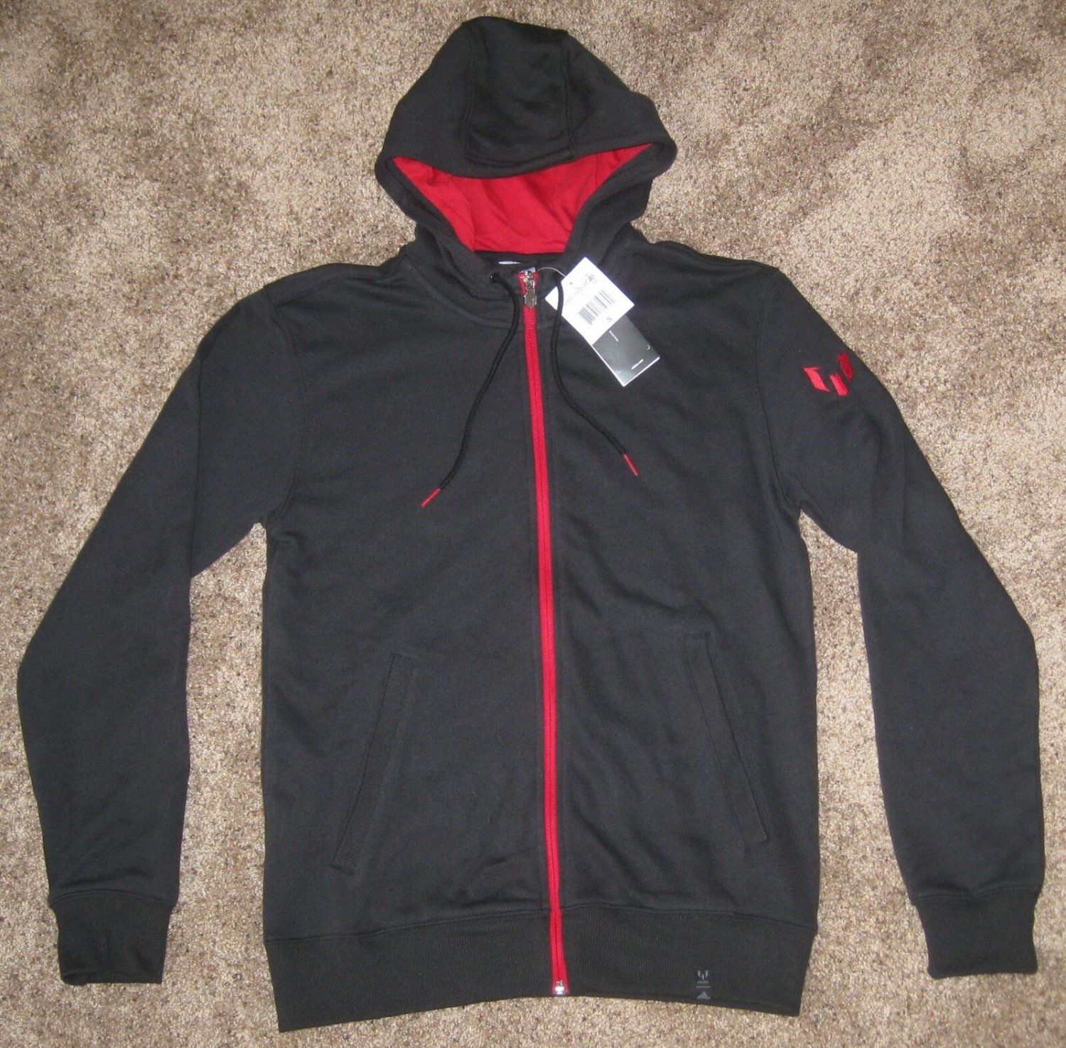 ADIDAS PERFORMANCE BLACK MESSI FULL ZIP HOODED FLEECE JACKET SWEATSHIRT S S09843