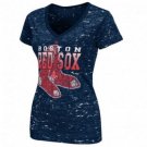 MAJESTIC Boston Red Sox Ladies Heathered V NECK T-Shirt Navy Blue S SMALL SM NEW