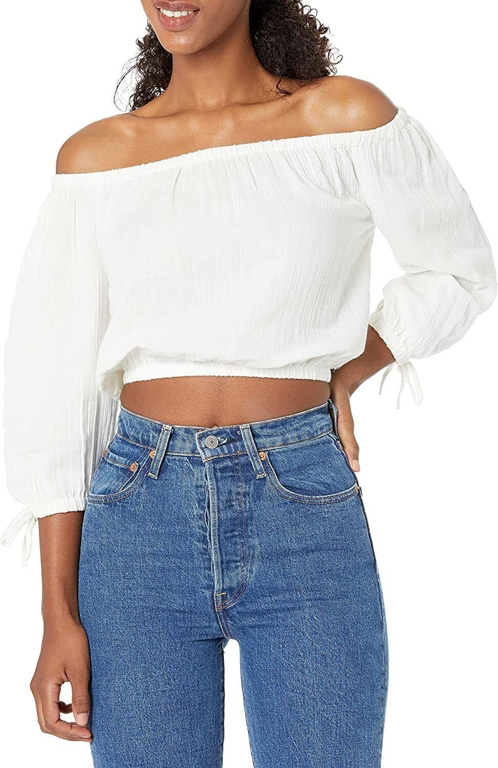 Roxy Women's WHITE Bali Shore Off The Shoulder Top PEASANT CASUAL SHIRT SZ S M