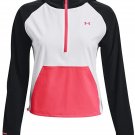 Under Armour Women's Woven Colorblock 1/2 Zip HOODIE HOODED T-Shirt BLACK ORANGE
