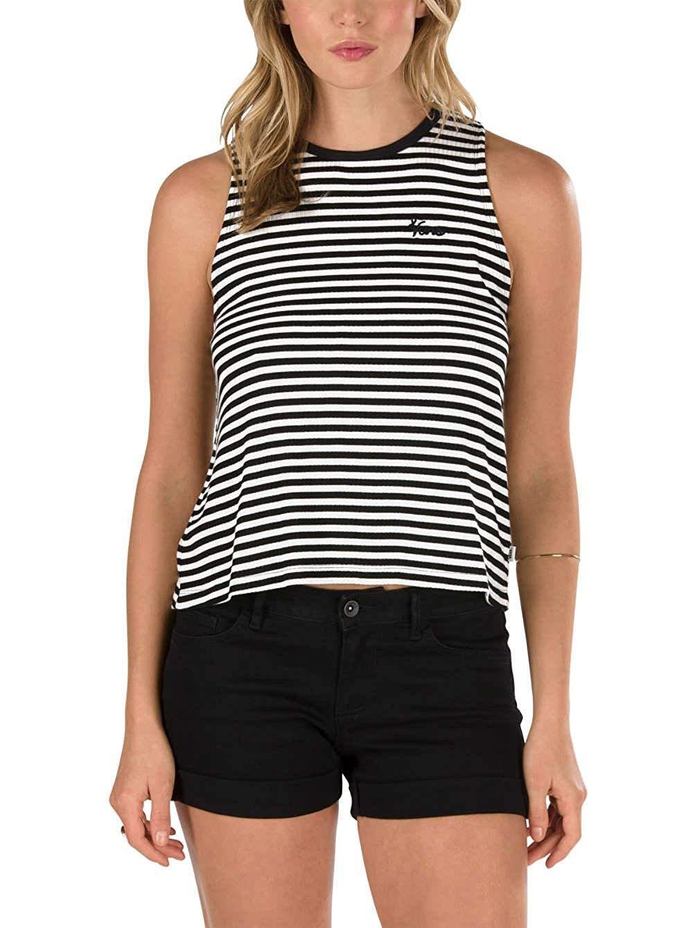 Vans OFF THE WALL Womens L COSTA TANK Top STRIPED BLACK WHITE STRIPE STRIPES