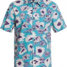 Quiksilver Men's L XL Pagoda Warped Shirt Short Sleeve Woven REGULAR FIT AQUA