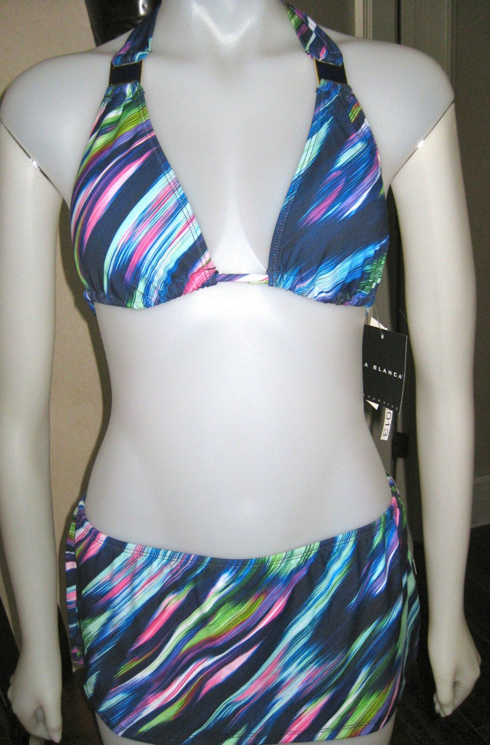La Blanca Multicolored Abstract Printed Bikini Bottoms & TOP Swim Skirt Sz 8