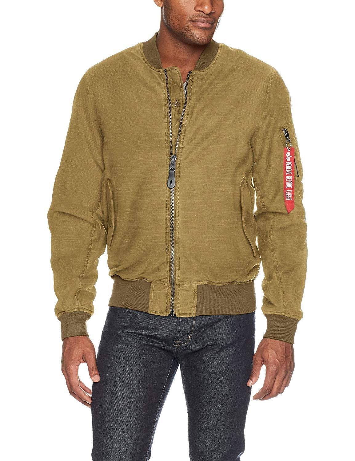 AUTHENTIC ALPHA INDUSTRIES MENS MA-1 CTN FLIGHT JACKET OLIVE M MEDIUM NEW TAN