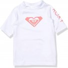 Roxy Whole Hearted  Short Sleeve Rashgaurd Little Girls 4 WHITE PINK UPF 50+