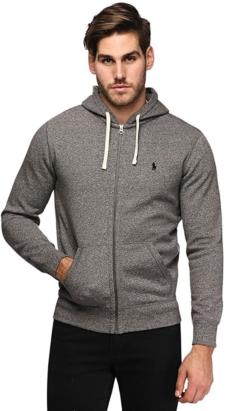 RALPH LAUREN Polo Classic Full-Zip Fleece Hooded Sweatshirt ALASKAN HEATHER NEW