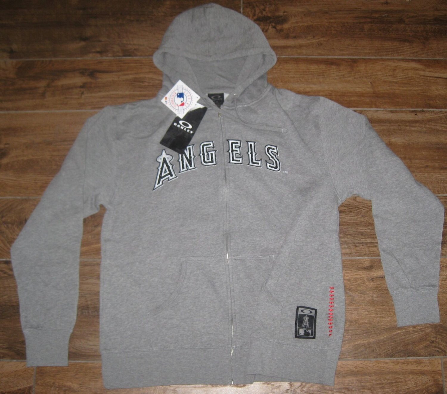 OAKLEY LA ANGELS HOLLER BACK FULL ZIP HOODED SWEATSHIRT MENS S MLB HOODIE GREY