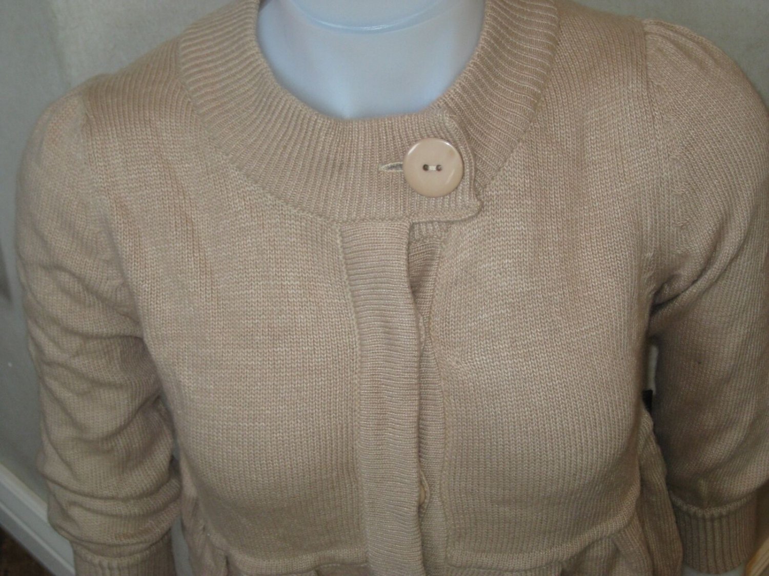WOMENS BCBG MAX AZRIA KNIT SWEATER SAND BROWN $160 EMPIRE WAIST 3/4 SLEEVE M MD