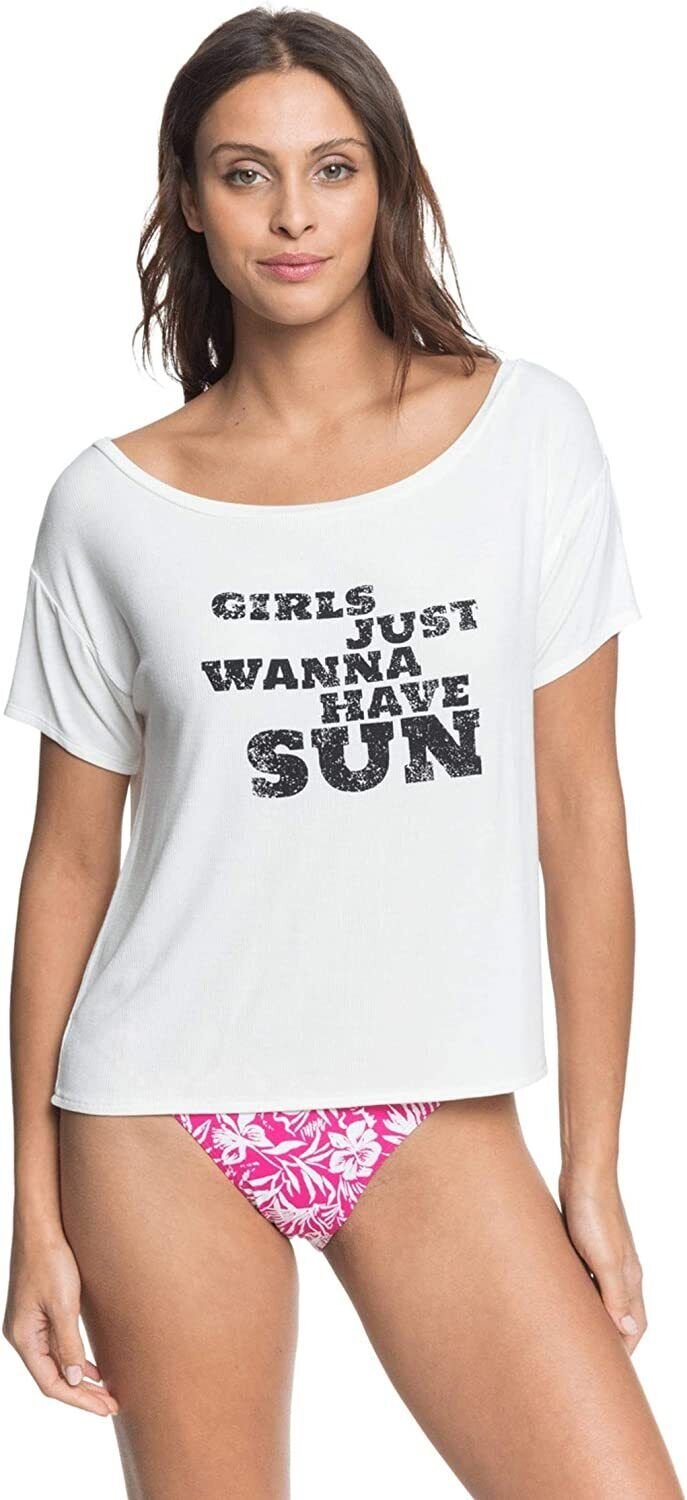 ROXY Beautiful Horizon Short Sleeve Button-Back Top WOMENS XS WHITE FUN T SHIRT