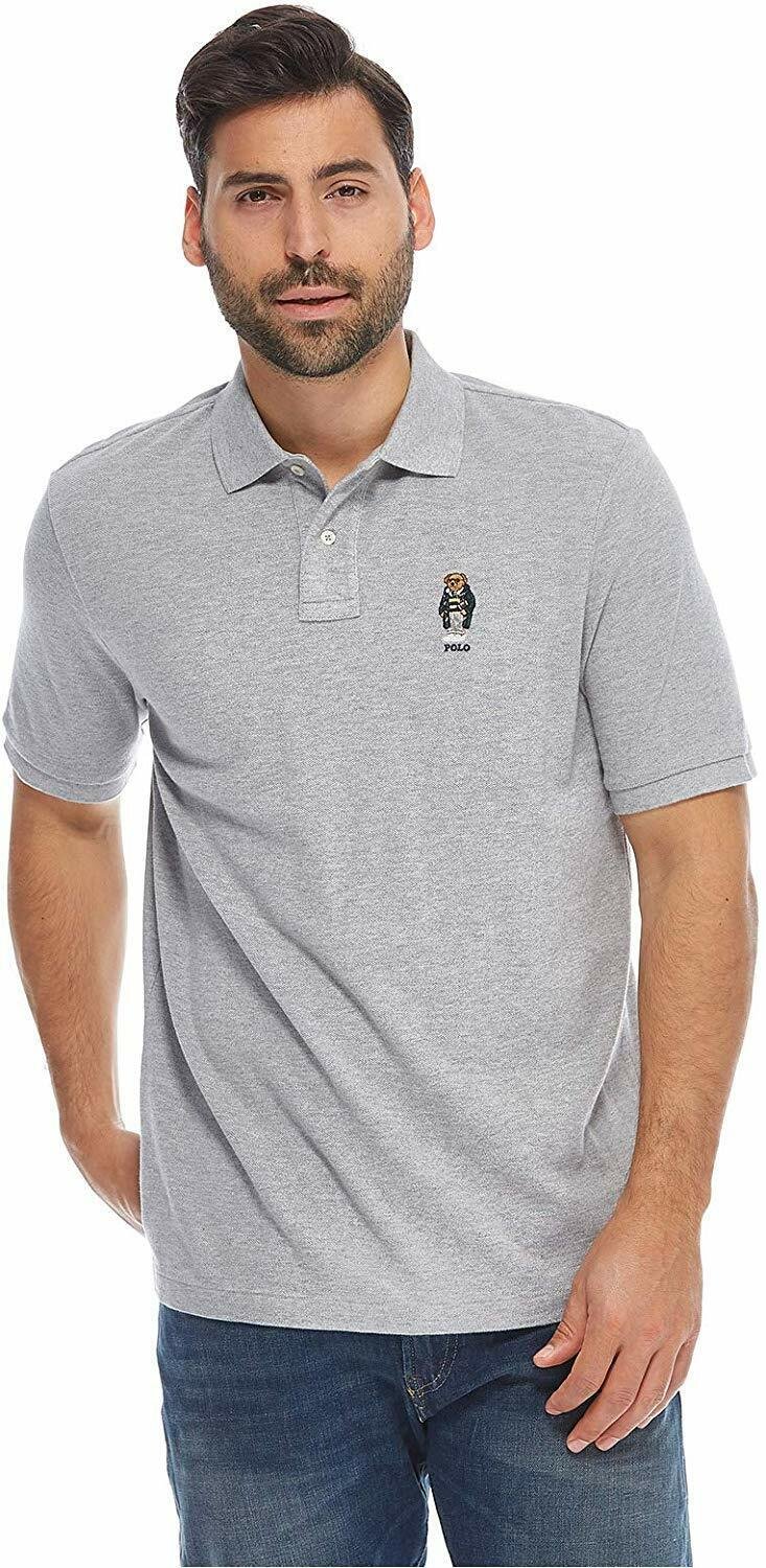 Polo Ralph Lauren Men Classic Fit Mesh Shirt Gray FOOTBALL Bear M L TEDDY GREY