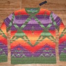 Polo Ralph Lauren Linen Indian Motif Crewneck Sweater MENS M $995 HAND KNIT
