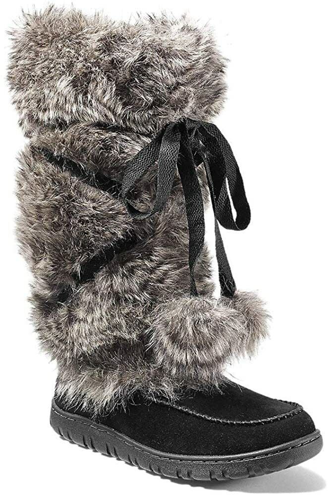 Eddie Bauer Women's Squatch Boot Black Regular SZ 6.5 8 FUR BOOTS SUEDE $220 NEW