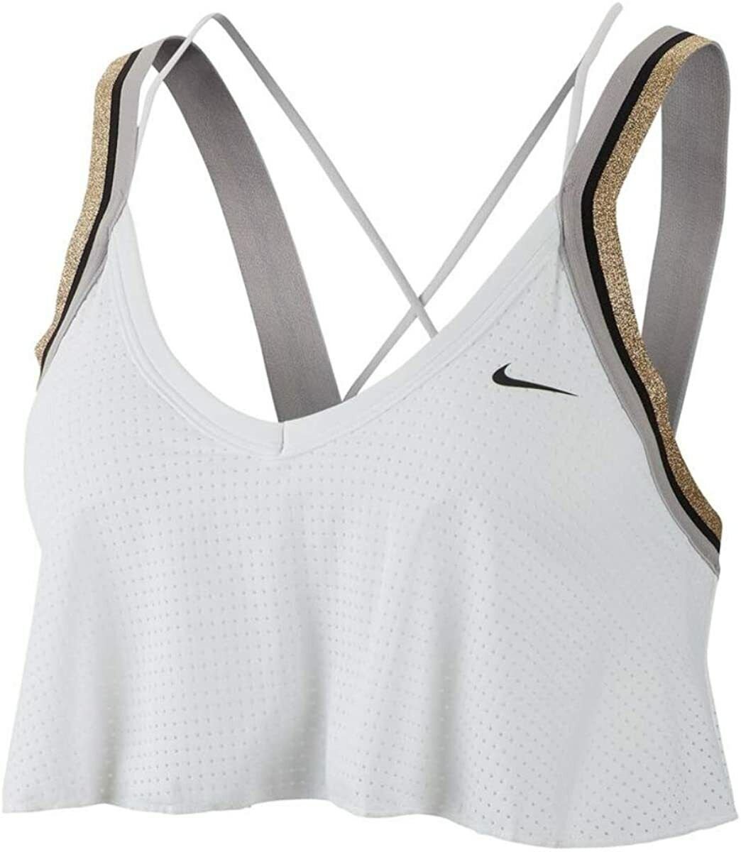 Nike Women's Glam Dunk Metallic Strappy-Back Mid-Impact Sports Bra, White S M