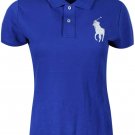 Ralph Lauren Women's Big Pony Skinny Fit Mesh Polo BLUE Shirt WHITE Pony NEW M L