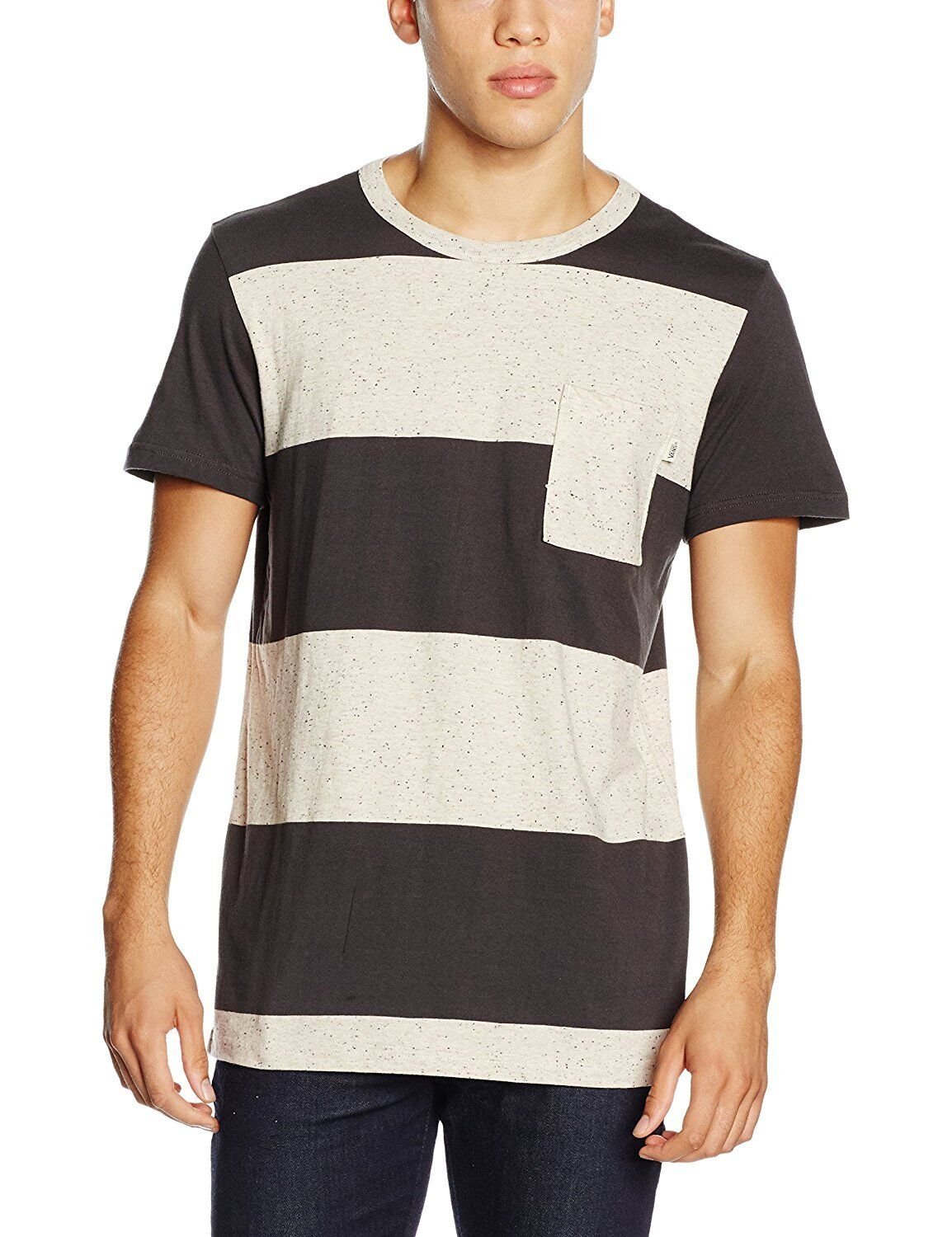VANS BEECHER TEE T SHIRT TOP MENS S OFF THE WALL GREY TAN SPECK STRIPED SKATE